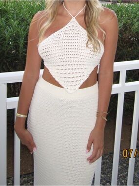 Crochet Cream Two Piece Set